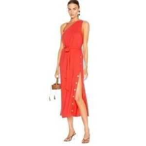 ✅ Flagpole NYC Dress Corsica One Shoulder Button in Cherry Red